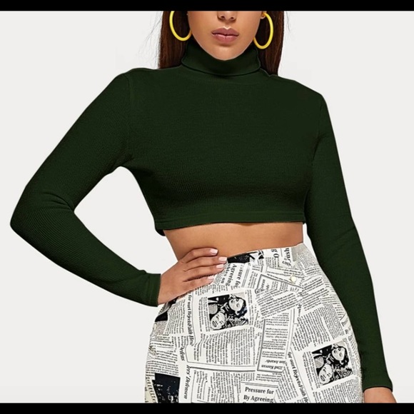 Turtle Neck Rib-Knit Crop Top - Picture 2 of 4